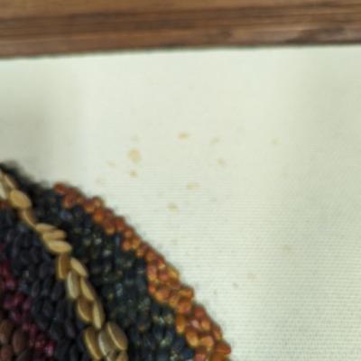 Framed Rooster Made Out Of Beans & Corn