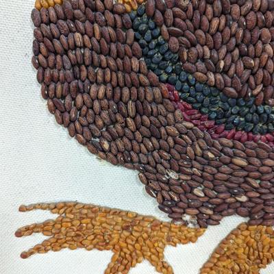 Framed Rooster Made Out Of Beans & Corn