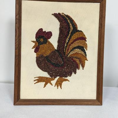 Framed Rooster Made Out Of Beans & Corn