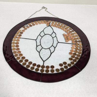 Stained Glass Wall Decor With Glued On Pennies 1897 - 2016