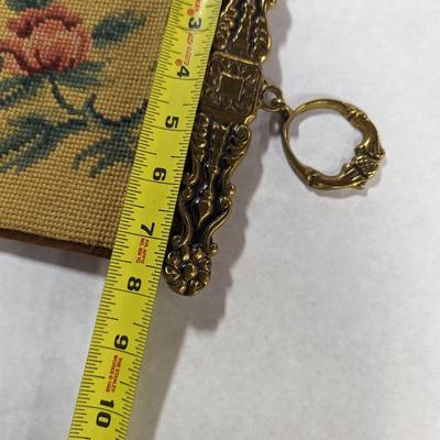 Needlepoint & Petit Mythical Animal & Floral Brown Velvet Backing Bell Pull Monogrammed By Artist