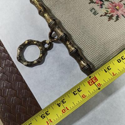 Needlepoint & Petit Point Light Green Birds Flowers Butterflies with Green Velvet Backing Bell Pull Artist Monogram