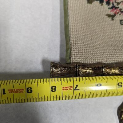 Needlepoint & Petit Point Light Green Birds Flowers Butterflies with Green Velvet Backing Bell Pull Artist Monogram