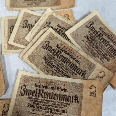 1923 Pre-WWII German 1 and 2 Mark Banknotes
