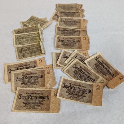 1923 Pre-WWII German 1 and 2 Mark Banknotes