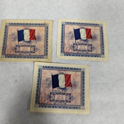 1944 WWII Era France Banknotes Francs 2 - 5 - 10