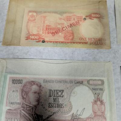 Foreign Banknotes Chili Bermuda 6 Pieces Set Specimen Laos Lot E