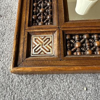 INLAID MARQUETRY WALL MIRROR AND A WATERCOLOR PICTURE