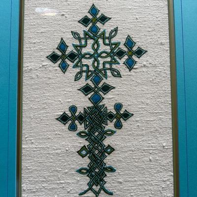 FRAMED ETHIOPIAN CROSS AND A HAND WOVEN SCARF/RUNNER