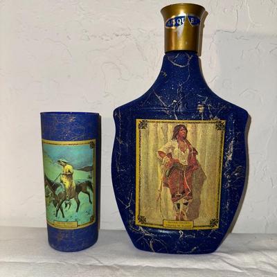 JIM BEAM "ON THE TRAIL" AND "INDIAN MAIDEN" 1 SEALED PLUS 4 GLASSES