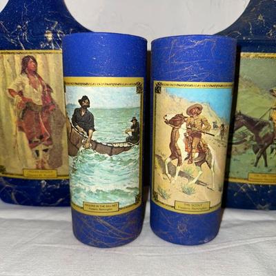 JIM BEAM "ON THE TRAIL" AND "INDIAN MAIDEN" 1 SEALED PLUS 4 GLASSES