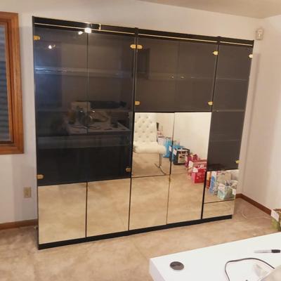 RETRO DISPLAY CASE W/MIRRORED AND SMOKEY GLASS DOOR CABINETS AND DRAWERS