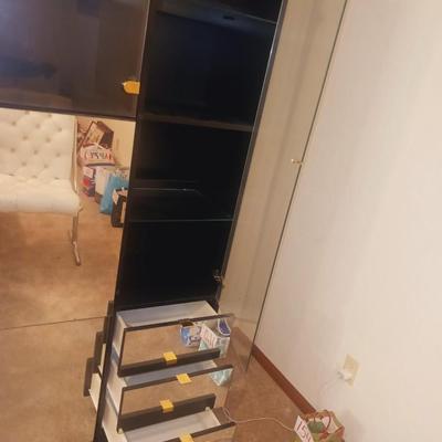 RETRO DISPLAY CASE W/MIRRORED AND SMOKEY GLASS DOOR CABINETS AND DRAWERS