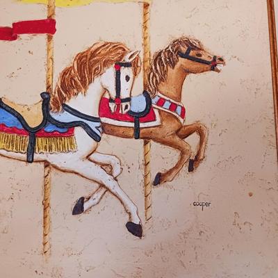 2 OIL PAINTINGS, CAROUSEL HORSES BY COOPER