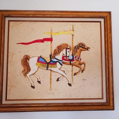 2 OIL PAINTINGS, CAROUSEL HORSES BY COOPER