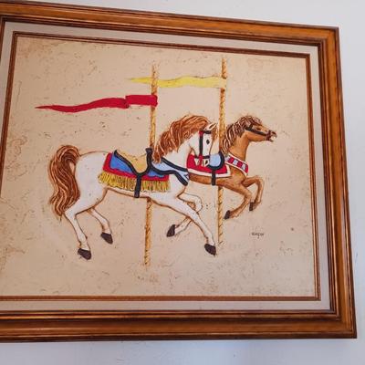 2 OIL PAINTINGS, CAROUSEL HORSES BY COOPER