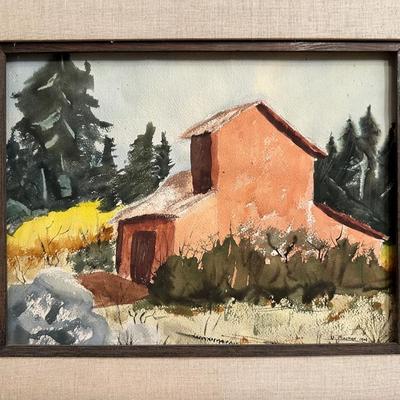 WATERCOLOR BY V MACKEN AND A SIGNED OIL ON CANVAS