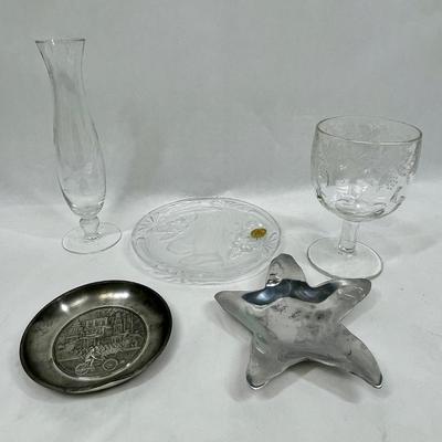 Misc lot - beverage glasses, trinket dishes, plates - 5 pc lot