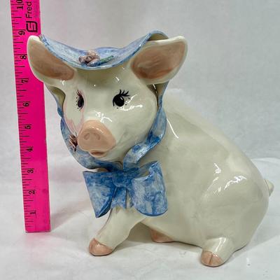 Pig in blue bonnet