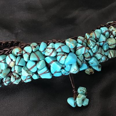 Turquoise Chip Handmade Slide Bracelet