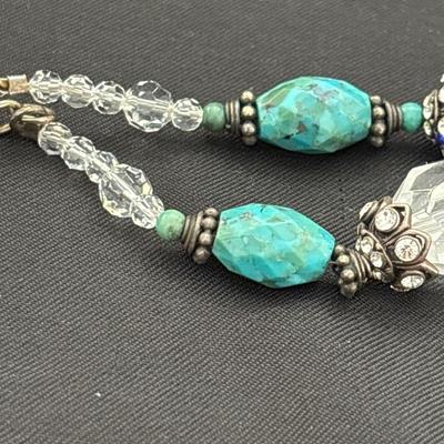 Turquoise and Crystal Necklace, Cowgirl Bling Rodeo Necklae, Statement Jewelry