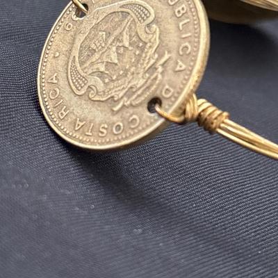 BOURBON & BOWETIES Handcrafted COIN Bangle Bracelet Costa Rica Colones Gold ToneBOURBON