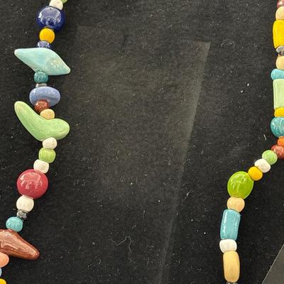Vintage mixed colors glass beaded long necklace