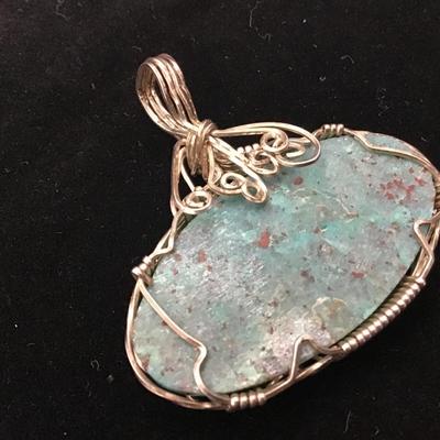 Large Silver wire Pendant with Stone