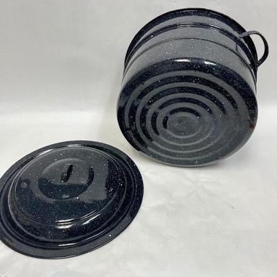 XL Vintage Canning Pot with Lid & Rack Black Enamelware