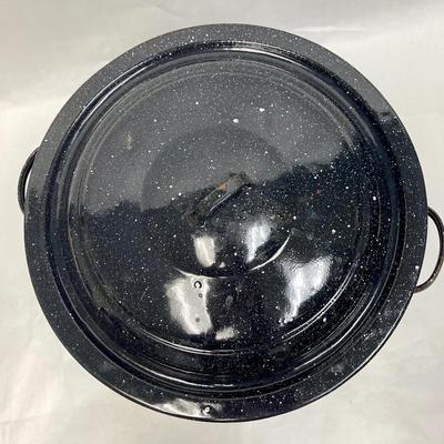 XL Vintage Canning Pot with Lid & Rack Black Enamelware