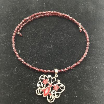Red beaded wrap around bracelet with butterfly charm