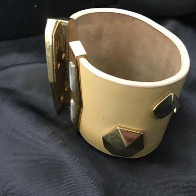 Vince Camuto Tan Leather Cuff With Gold Studs. Signed