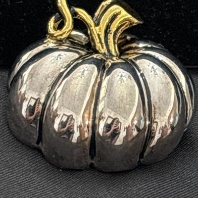Vintage Silver & Gold Plated Pumpkin Brooch/Pendant Signed 