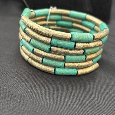 Turquoise and gold coil bangles Toned
