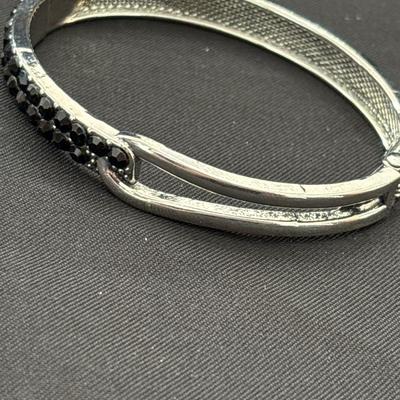 Silver tone with black rhinestone fashion bracelet