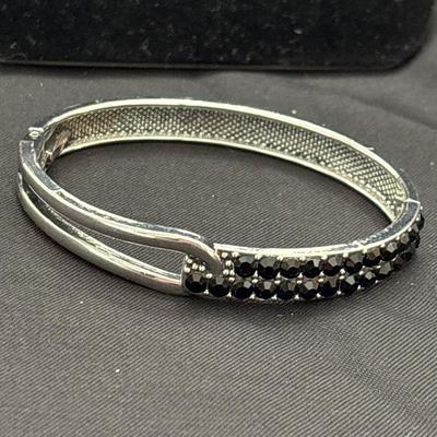 Silver tone with black rhinestone fashion bracelet