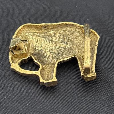 Vintage Large Gold Tone Metal Trunk Down African Elephant belt buckle