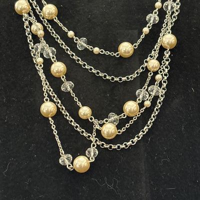 Vintage SAQ 4 Strand Bead Silver-tone Necklace