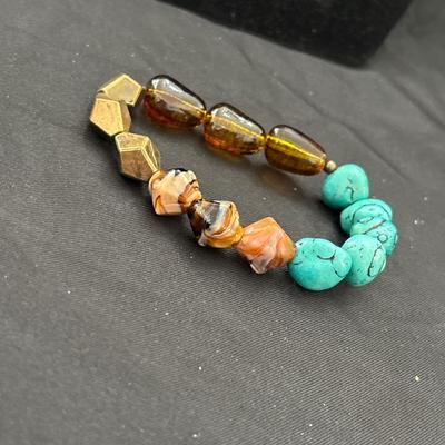 Amber Healing Bracelet Made of Baltic Amber and Turquoise Tone