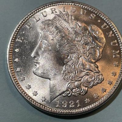 1921-P BRILLIANT UNCIRCULATED MORGAN SILVER DOLLAR AS PICTURED (COIN #1)