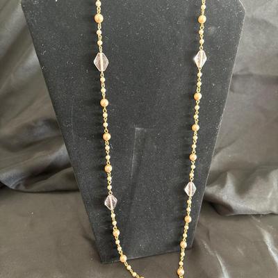 Stretch vintage long blush pearls with glass bead necklace