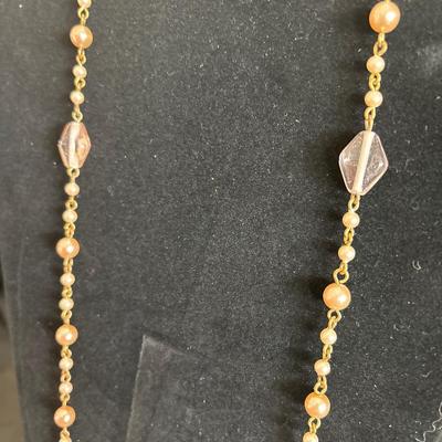 Stretch vintage long blush pearls with glass bead necklace
