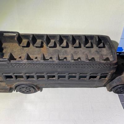 Vintage Heavy Black Cast Iron Metal Double Decker Passenger Bus 11-1/4" Long x 4" Tall in Good Preowned Condition.