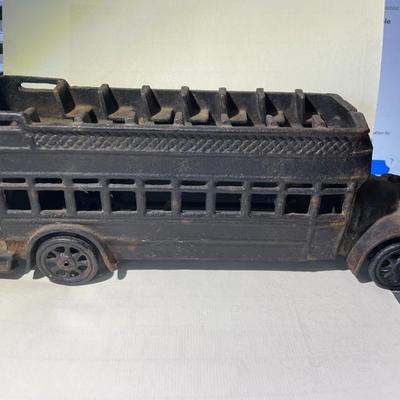 Vintage Heavy Black Cast Iron Metal Double Decker Passenger Bus 11-1/4