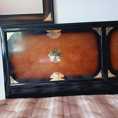 KOREAN TANSU-STYLE CHINOISERIE QUEEN SIZE HEADBOARD AND FRAME