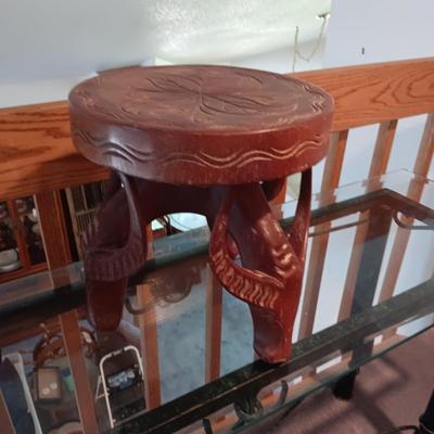 HAND CARVED WOODEN STOOL WITH STEER HEAD LEGS