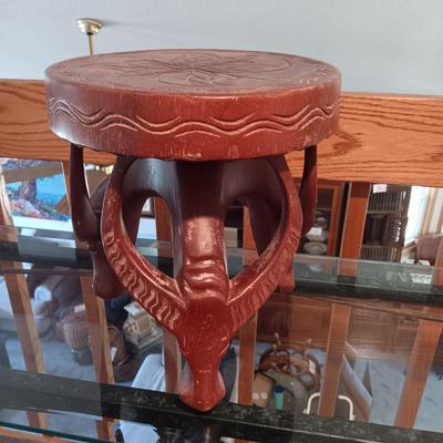 HAND CARVED WOODEN STOOL WITH STEER HEAD LEGS