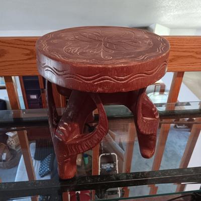 HAND CARVED WOODEN STOOL WITH STEER HEAD LEGS