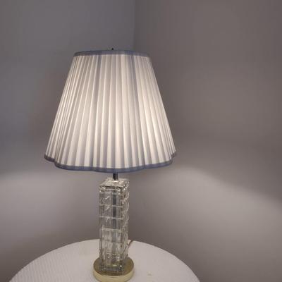 Pair of Table Top Lamps with Glass Posts and Shades