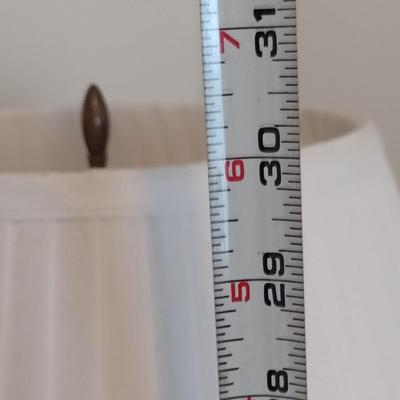 Pair of Table Top Lamps with Glass Posts and Shades